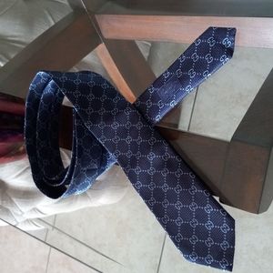 Gucci "GG" Monogram Silk Navy Blue Tie